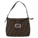 FENDI Zucca Canvas Mamma Baguette Shoulder Bag Black Brown Silver Auth 152586-13