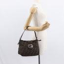FENDI Zucca Canvas Mamma Baguette Shoulder Bag Black Brown Silver Auth 152586-25