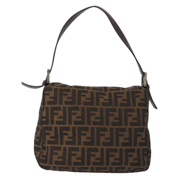 FENDI Zucca Canvas Mamma Baguette Shoulder Bag Black Brown Silver Auth 152586 - 0
