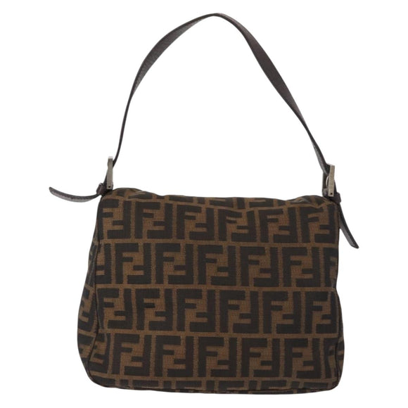 FENDI Zucca Canvas Mamma Baguette Shoulder Bag Black Brown Silver Auth 152586