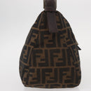 FENDI Zucca Canvas Mamma Baguette Shoulder Bag Black Brown Silver Auth 152586-4