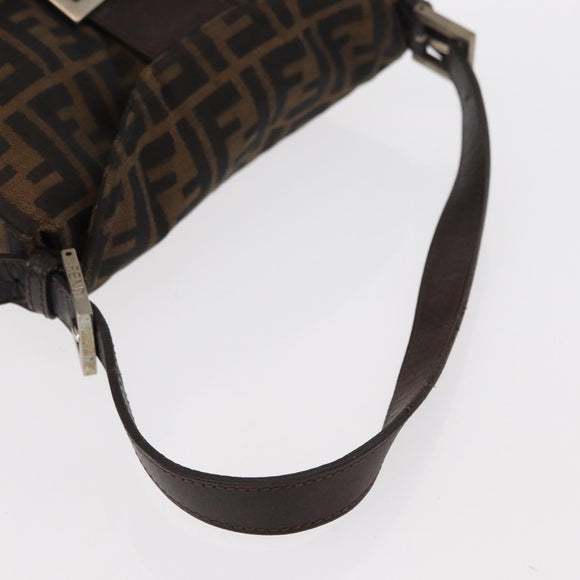 FENDI Zucca Canvas Mamma Baguette Shoulder Bag Black Brown Silver Auth 152586