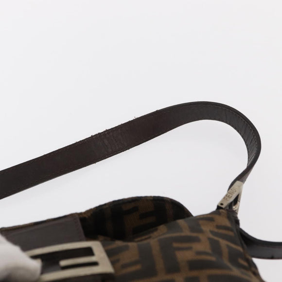 FENDI Zucca Canvas Mamma Baguette Shoulder Bag Black Brown Silver Auth 152586