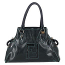 FENDI Etnico Tote Bag Enamel Black Silver Auth 152587-13