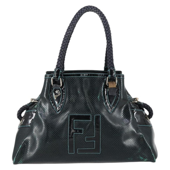 FENDI Etnico Tote Bag Enamel Black Silver Auth 152587