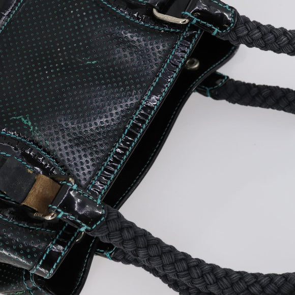 FENDI Etnico Tote Bag Enamel Black Silver Auth 152587