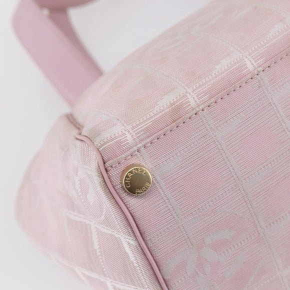 CHANEL New Travel Line Hand Bag Nylon Pink Gold CC Auth 152593