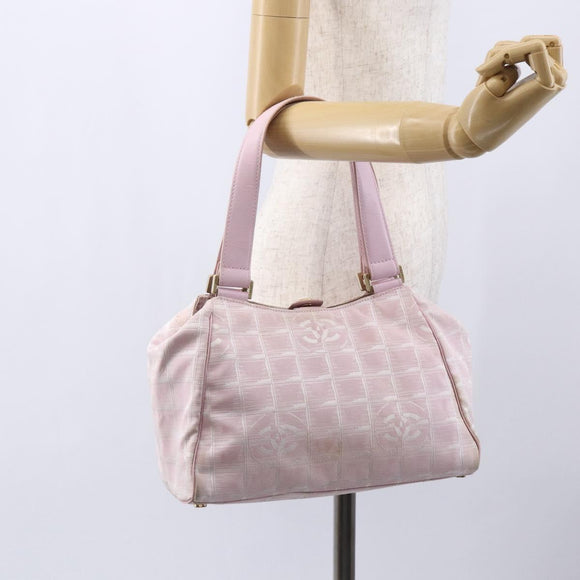 CHANEL New Travel Line Hand Bag Nylon Pink Gold CC Auth 152593