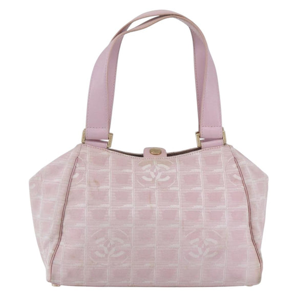 CHANEL New Travel Line Hand Bag Nylon Pink Gold CC Auth 152593