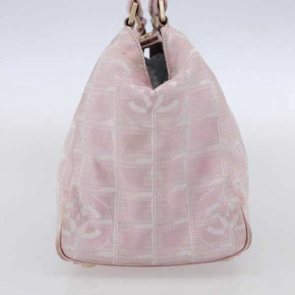 CHANEL New Travel Line Hand Bag Nylon Pink Gold CC Auth 152593