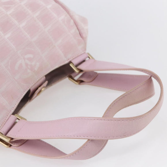 CHANEL New Travel Line Hand Bag Nylon Pink Gold CC Auth 152593
