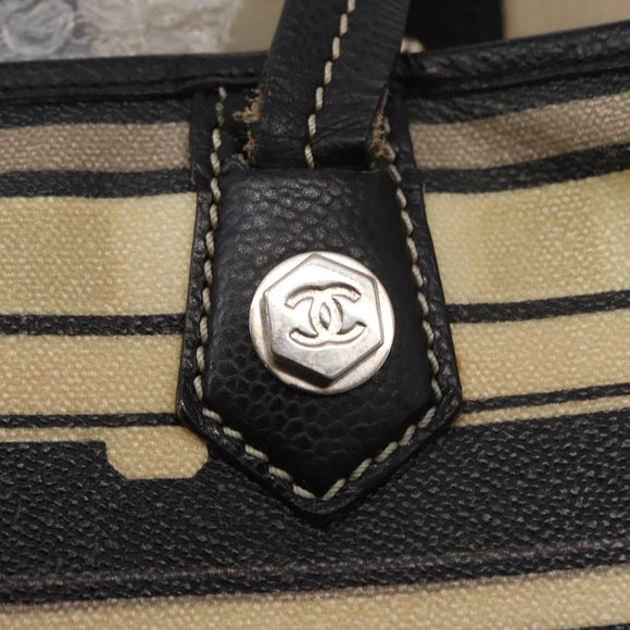 CHANEL Central Station Tote Bag PVC Canvas Black Silver CC Auth 152594