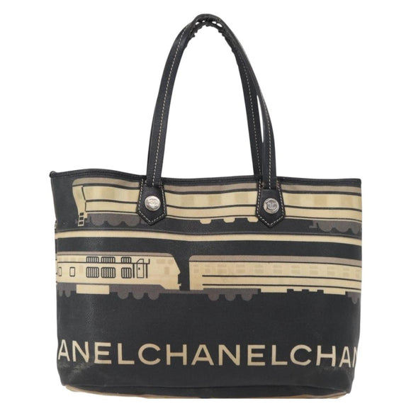 CHANEL Central Station Tote Bag PVC Canvas Black Silver CC Auth 152594