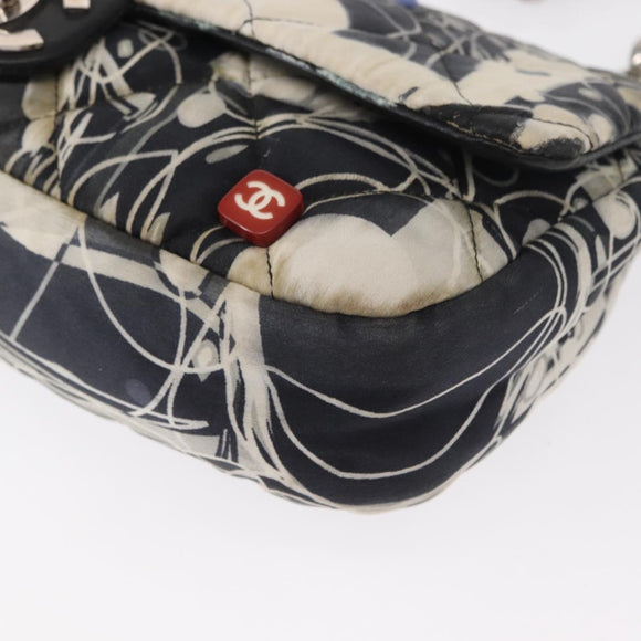 CHANEL Matelasse Chain Shoulder Bag Satin Black Silver CC Auth 152608A