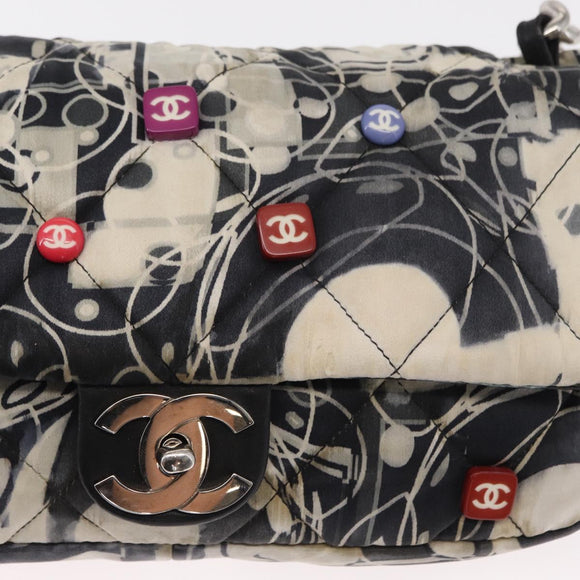 CHANEL Matelasse Chain Shoulder Bag Satin Black Silver CC Auth 152608A