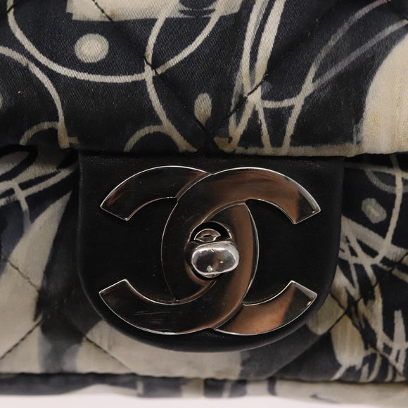 CHANEL Matelasse Chain Shoulder Bag Satin Black Silver CC Auth 152608A