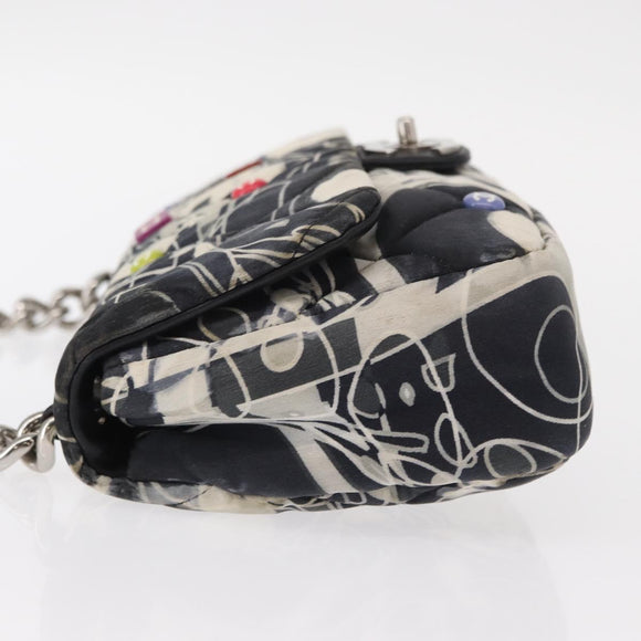 CHANEL Matelasse Chain Shoulder Bag Satin Black Silver CC Auth 152608A