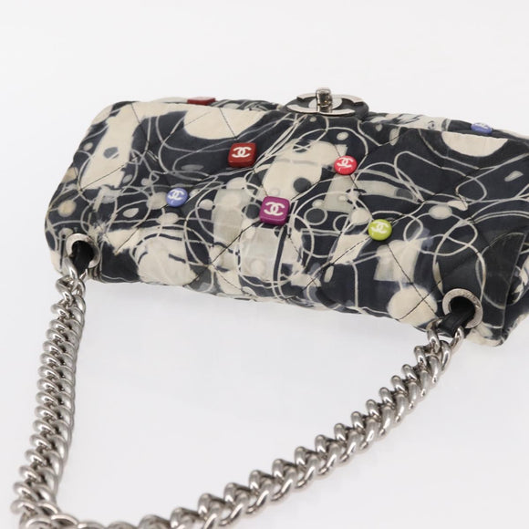 CHANEL Matelasse Chain Shoulder Bag Satin Black Silver CC Auth 152608A