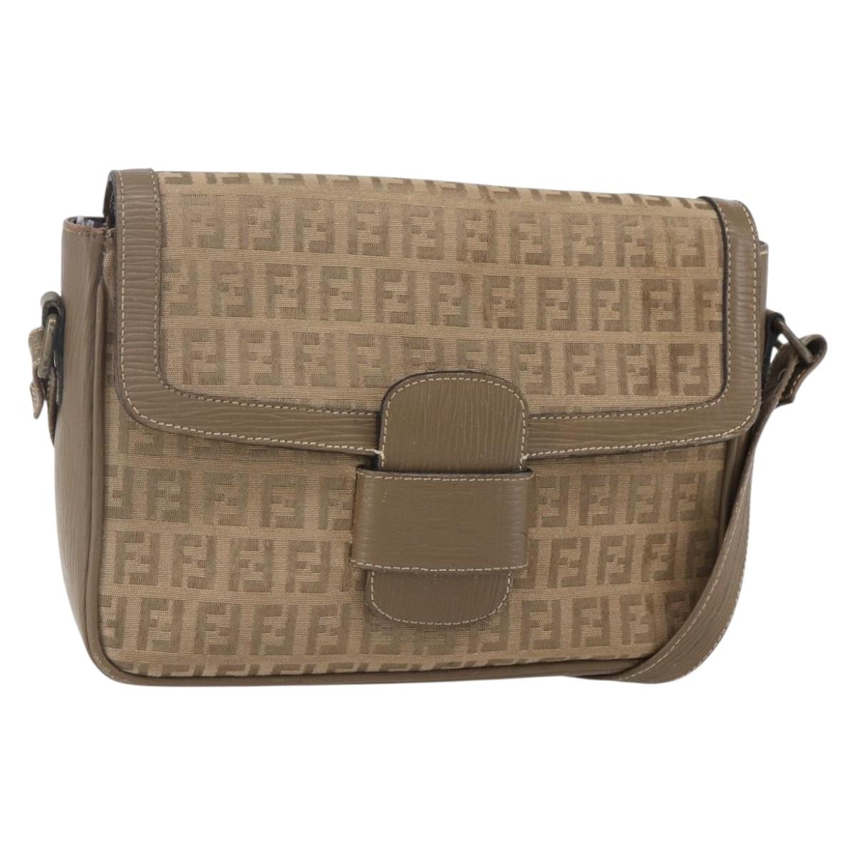 FENDI Zucchino Canvas Shoulder Bag Beige Auth 152611 | Brand