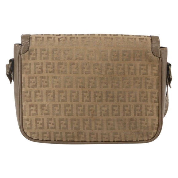 FENDI Zucchino Canvas Shoulder Bag Beige Auth 152611