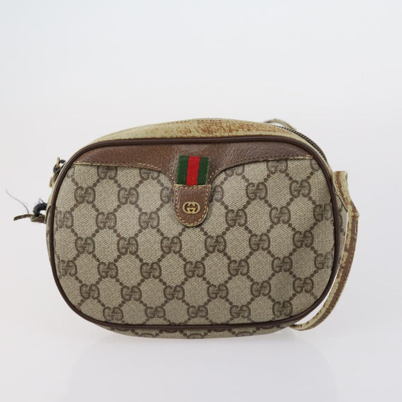 GUCCI GG Canvas Shoulder Bag Leather 3 Set Beige Dark Brown Auth 152612