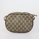 GUCCI GG Canvas Shoulder Bag Leather 3 Set Beige Dark Brown Auth 152612-11