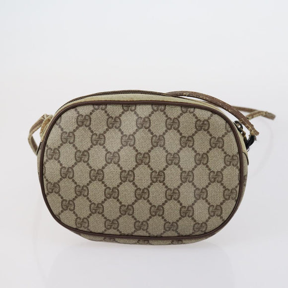 GUCCI GG Canvas Shoulder Bag Leather 3 Set Beige Dark Brown Auth 152612