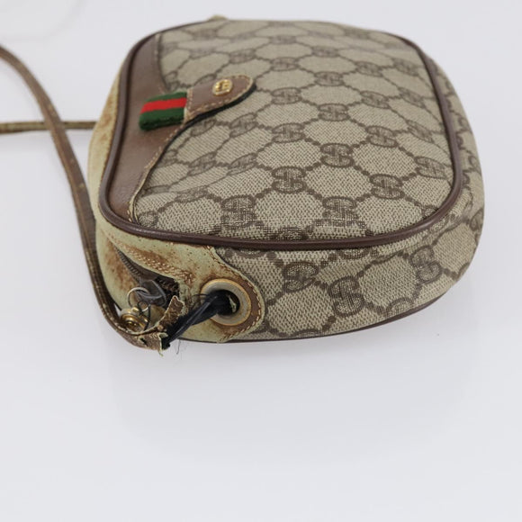 GUCCI GG Canvas Schoudertas Leer 3-delig Beige Donkerbruin Auth 152612