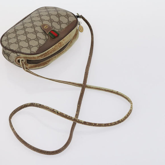 GUCCI GG Canvas Schoudertas Leer 3-delig Beige Donkerbruin Auth 152612