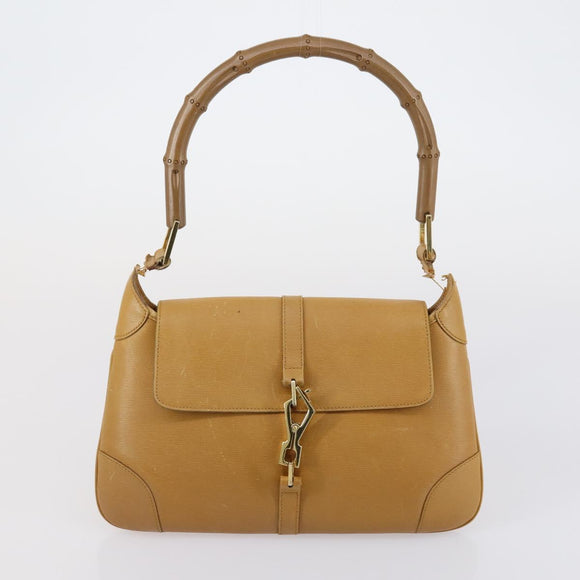 GUCCI GG Canvas Shoulder Bag Leather 3 Set Beige Dark Brown Auth 152612