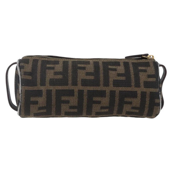 FENDI Zucca Canvas Pouch Black Brown Auth 152613