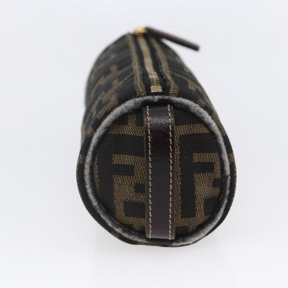 FENDI Zucca Canvas Pouch Black Brown Auth 152613