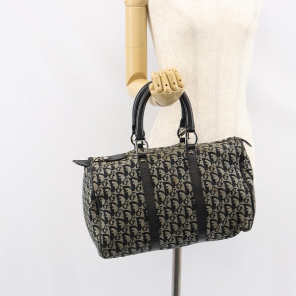 Christian Dior Trotter Canvas Mini Boston Bag Black Silver Auth 152631