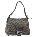 FENDI Zucchino Canvas Mamma Baguette Shoulder Bag Navy Silver Auth 152632-1