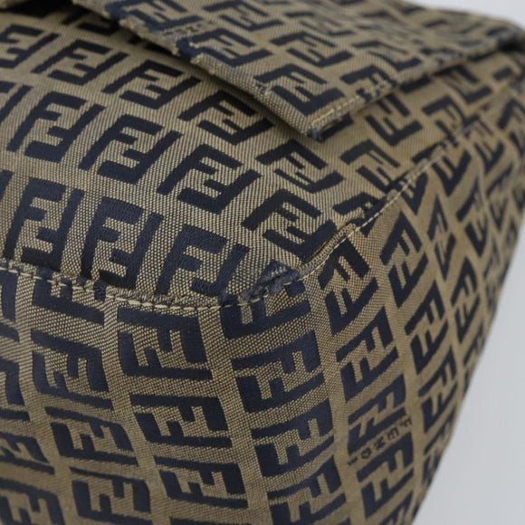 FENDI Zucchino Canvas Mamma Baguette Shoulder Bag Navy Silver Auth 152632