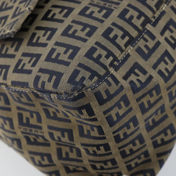FENDI Zucchino Canvas Mamma Baguette Shoulder Bag Navy Silver Auth 152632