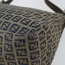 FENDI Zucchino Canvas Mamma Baguette Shoulder Bag Navy Silver Auth 152632-12