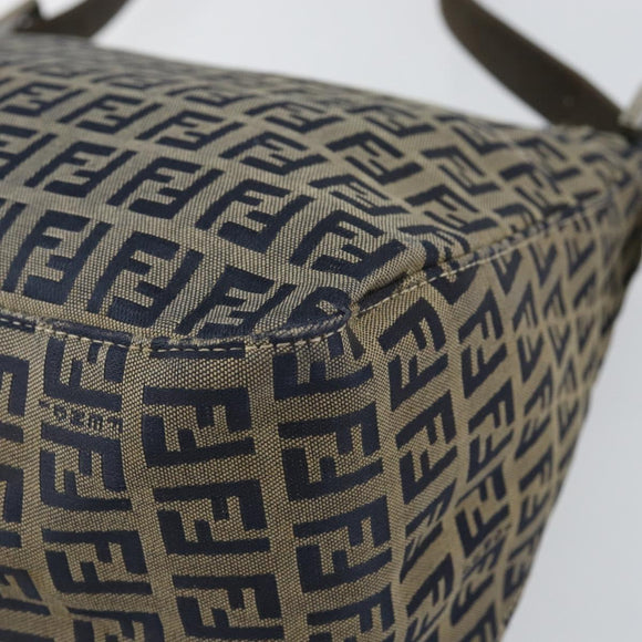 FENDI Zucchino Canvas Mamma Baguette Shoulder Bag Navy Silver Auth 152632