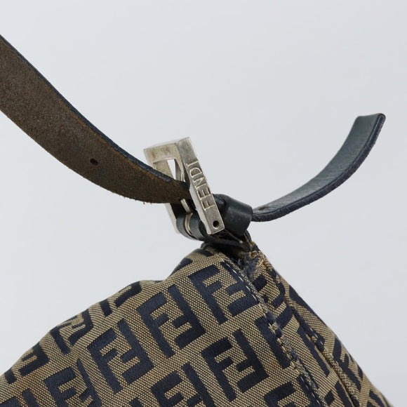 FENDI Zucchino Canvas Mamma Baguette Shoulder Bag Navy Silver Auth 152632