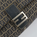 FENDI Zucchino Canvas Mamma Baguette Shoulder Bag Navy Silver Auth 152632-15