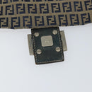 FENDI Zucchino Canvas Mamma Baguette Shoulder Bag Navy Silver Auth 152632-17