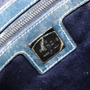 FENDI Zucchino Canvas Mamma Baguette Shoulder Bag Navy Silver Auth 152632-18