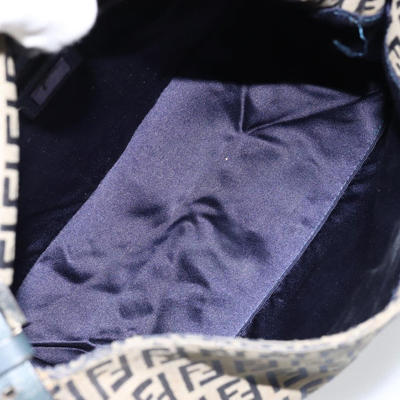 FENDI Zucchino Canvas Mamma Baguette Shoulder Bag Navy Silver Auth 152632