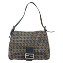 FENDI Zucchino Canvas Mamma Baguette Shoulder Bag Navy Silver Auth 152632-2