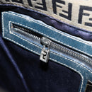 FENDI Zucchino Canvas Mamma Baguette Shoulder Bag Navy Silver Auth 152632-22