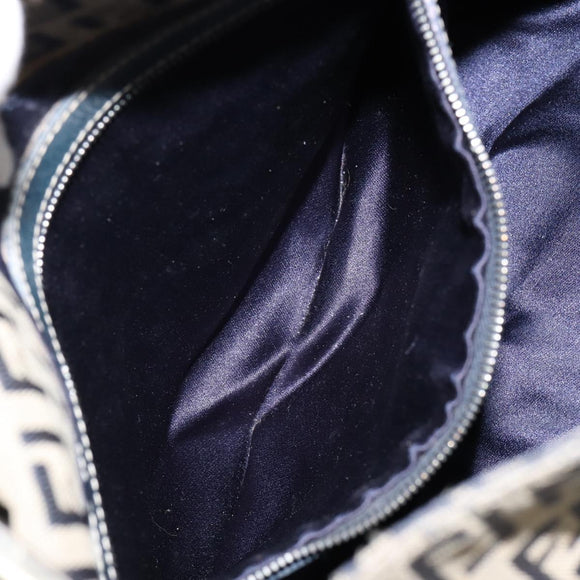 FENDI Zucchino Canvas Mamma Baguette Shoulder Bag Navy Silver Auth 152632