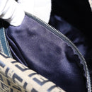 FENDI Zucchino Canvas Mamma Baguette Shoulder Bag Navy Silver Auth 152632-24