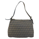 FENDI Zucchino Canvas Mamma Baguette Shoulder Bag Navy Silver Auth 152632-3