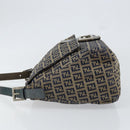 FENDI Zucchino Canvas Mamma Baguette Shoulder Bag Navy Silver Auth 152632-5