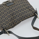 FENDI Zucchino Canvas Mamma Baguette Shoulder Bag Navy Silver Auth 152632-6